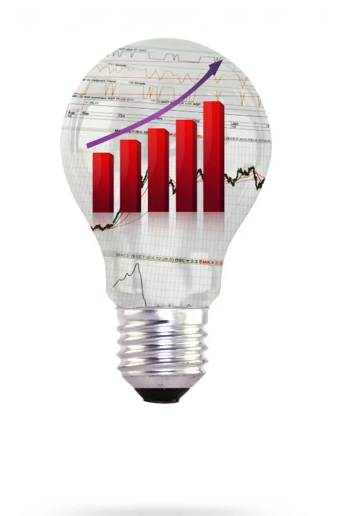 Light bulb containing a rising bar chart